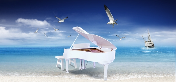 海边的白色钢琴