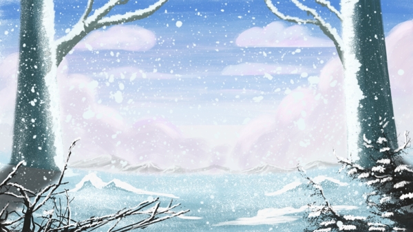 冬天雪景卡通手绘背景设计
