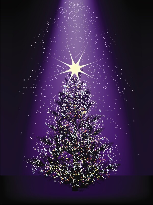 闪烁星光圣诞树矢量素材