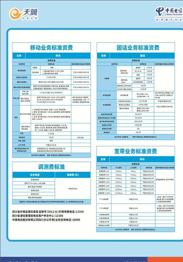 中国电信资费标准营业厅