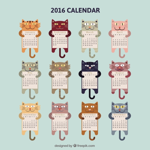 手绘猫日历