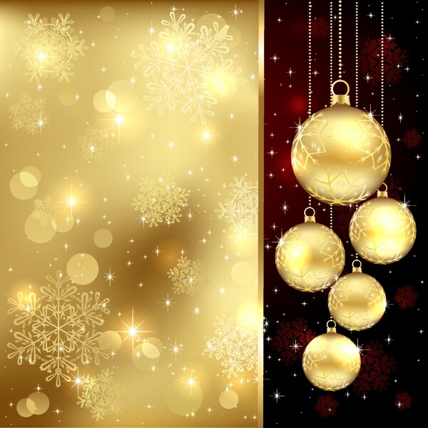 矢量金色星光圣诞彩球素材