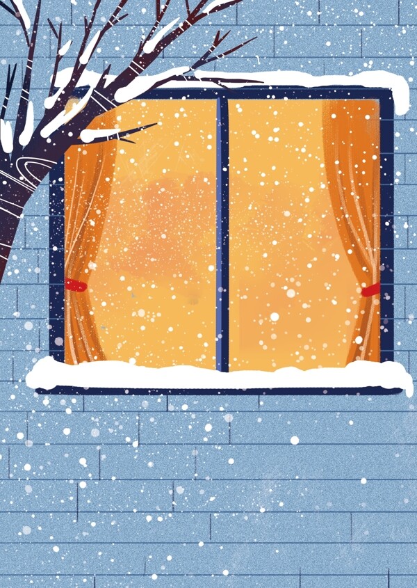 冬季窗户插画卡通背景素材
