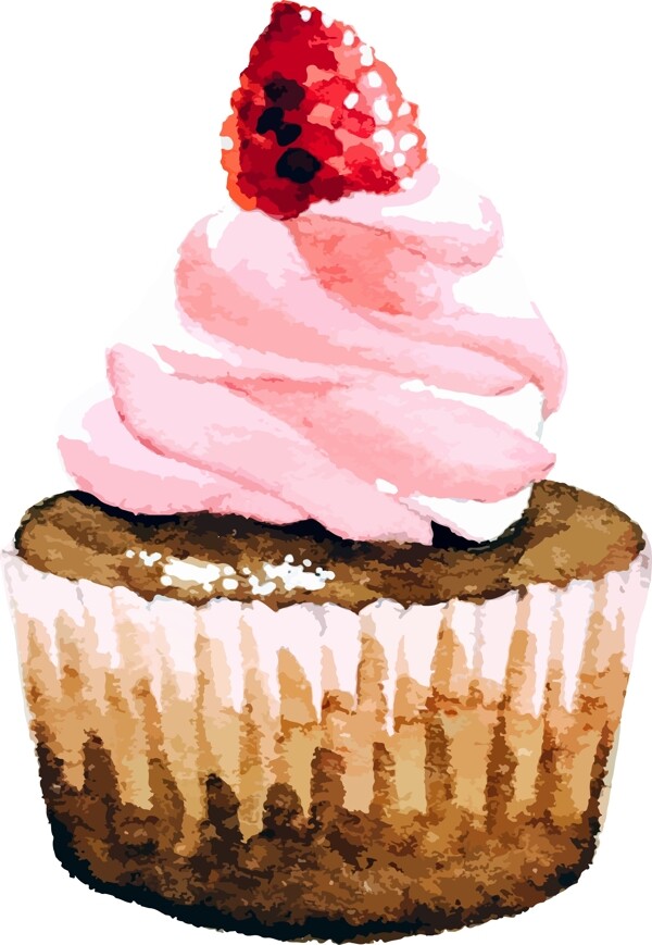 水彩绘树莓蛋糕插画