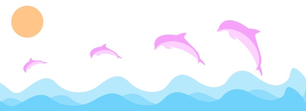 日出海豚跳跃清新背景图