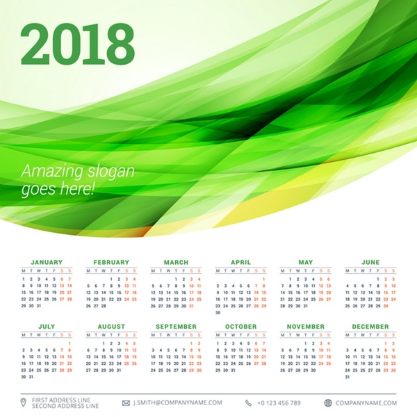 2018绿色日历矢量素材