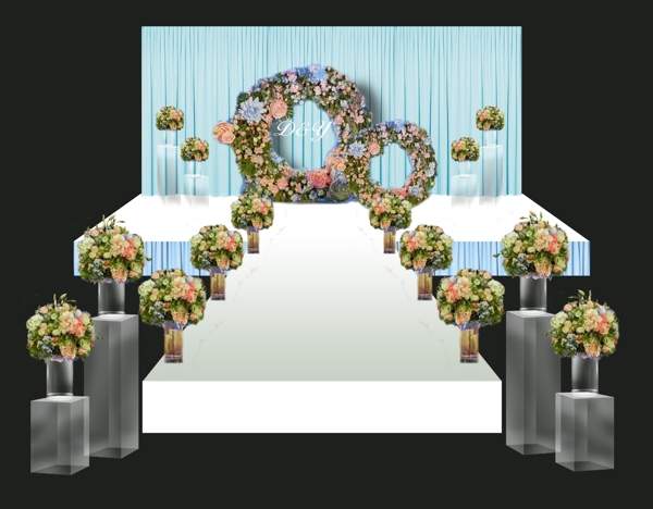 蓝色花朵小清新婚礼舞台效果图