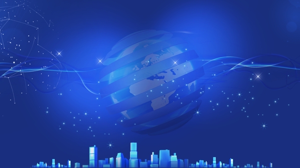 智能科技蓝色立体星球城市背景
