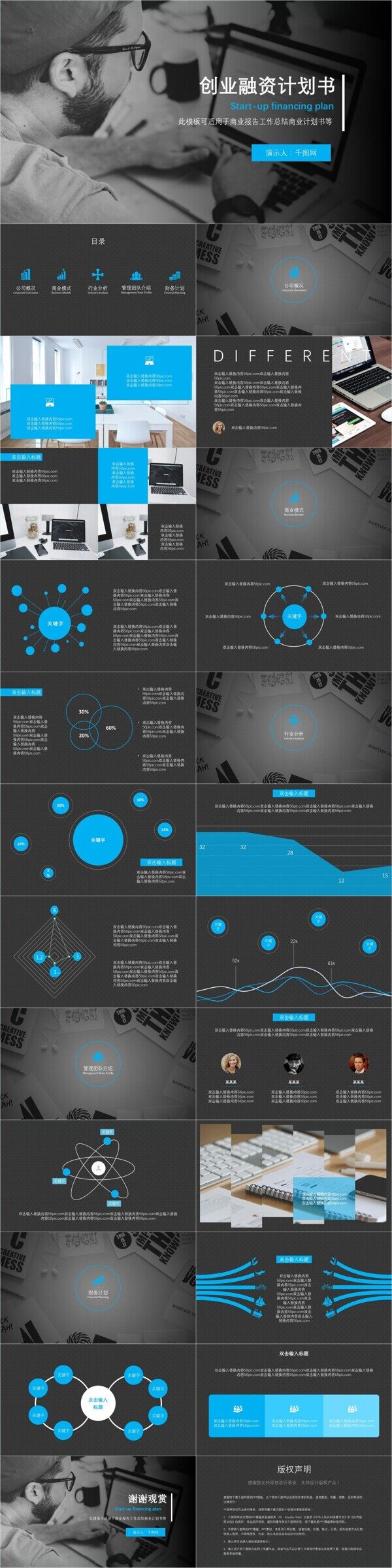 蓝色大气商务通用创业融资计划书ppt模板