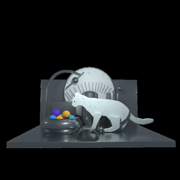 灰色3D动物节小场景宣传元素
