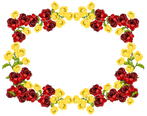 红黄色花卉边框免抠psd透明素材