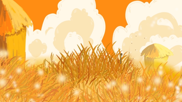 秋季麦田稻草堆背景