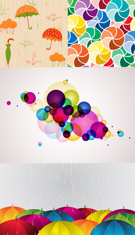可爱缤纷雨伞及彩色水珠矢量素材