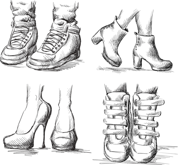 素描手绘各种鞋子插画