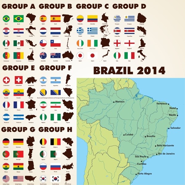 巴西地图与世界杯国家