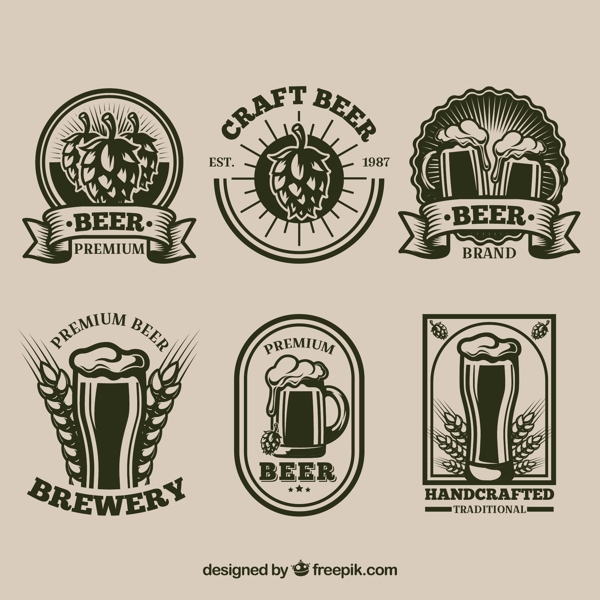 复古风格啤酒贴图标