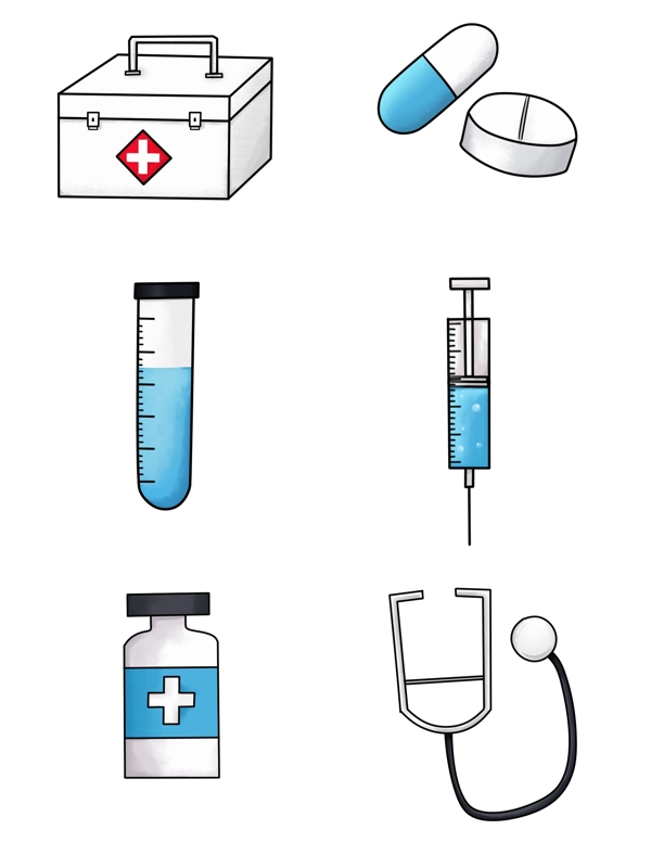 卡通手绘医疗设备医院工具素材套图