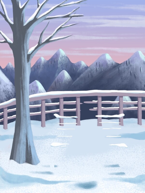 彩绘二十四节气小雪风景背景