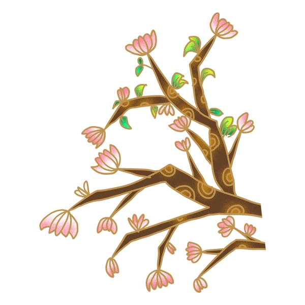手绘樱花树木卡通透明素材