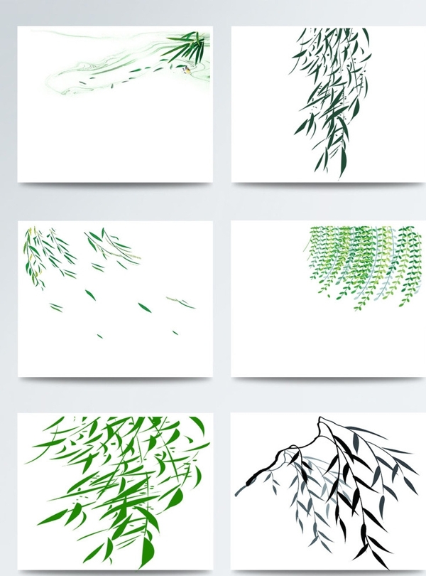 手绘柳树叶子图案元素