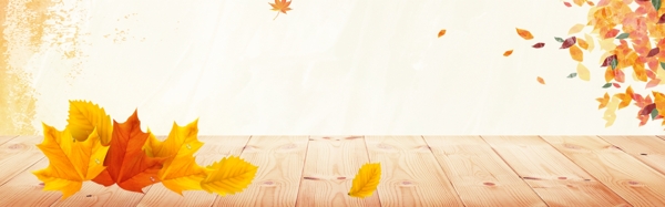 枫叶树林水彩木质地板立秋banner背景