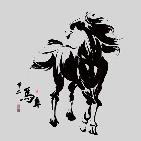 印花矢量图艺术效果水墨中国风动物免费素材