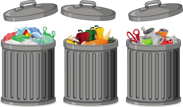 环保垃圾分类生活垃圾矢量手绘元素垃圾桶