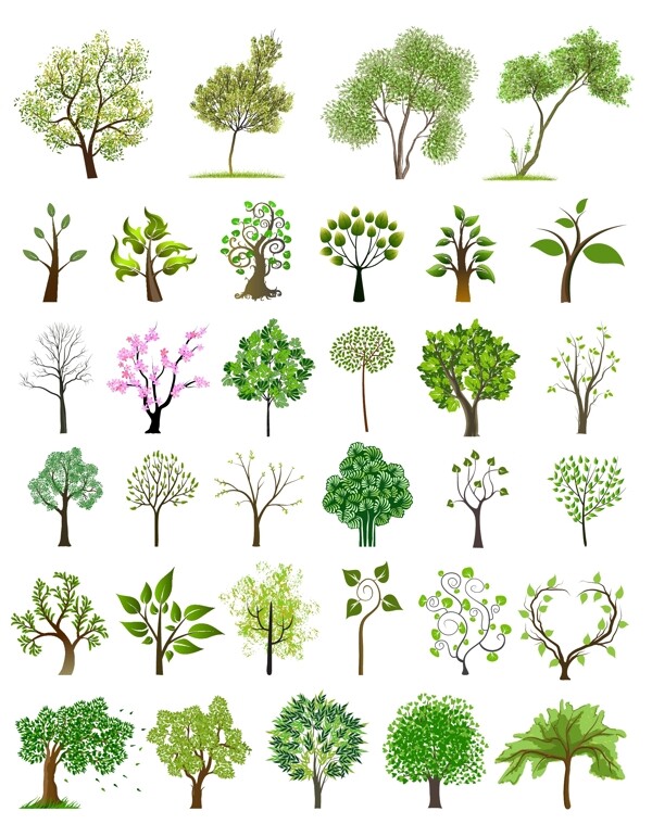 各种绿色树木矢量素材