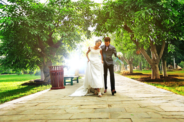 公园里的情侣婚纱摄影图片