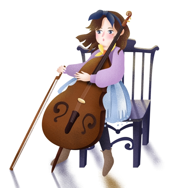 唯美手绘拉大提琴的少女设计