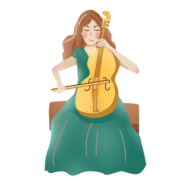 文艺手绘拉大提琴的女孩