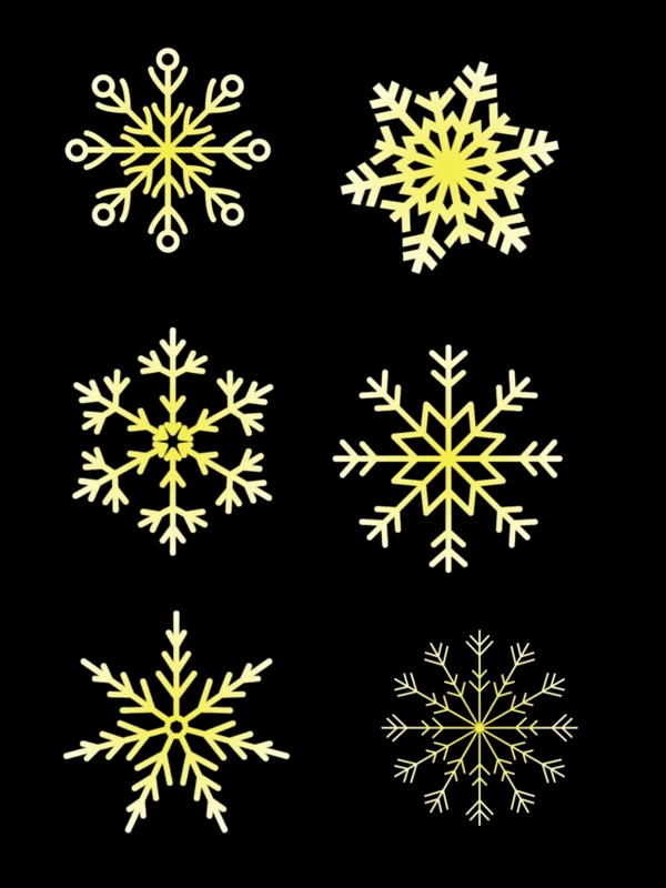 仿真冰晶冬季金色雪花图装饰元素