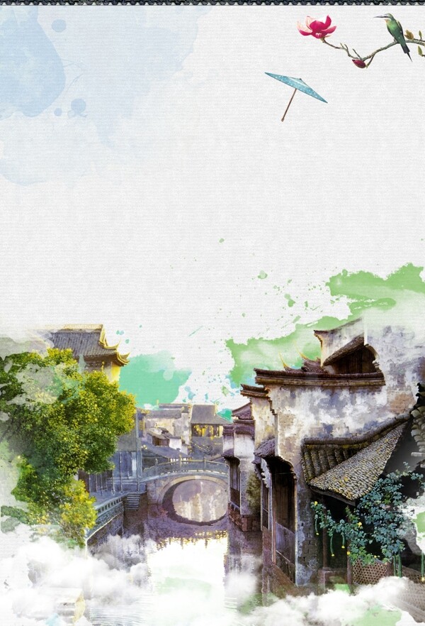 中国风江南传统风景海报背景