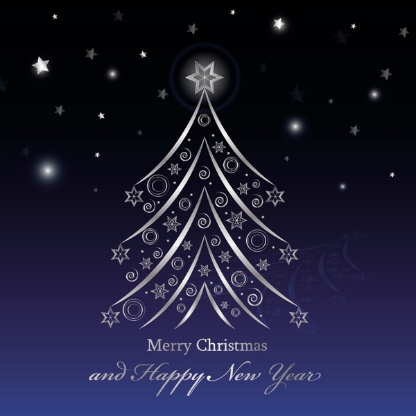 闪闪发光的圣诞树蓝新年背景