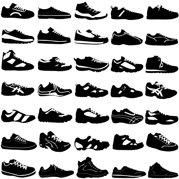 各种黑色和白色运动鞋