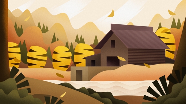 卡通创意秋季森林小屋背景设计