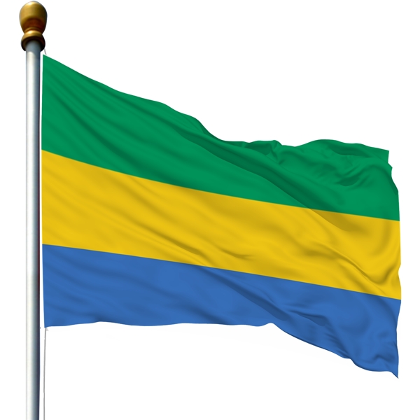 带旗杆的加蓬共和国国旗