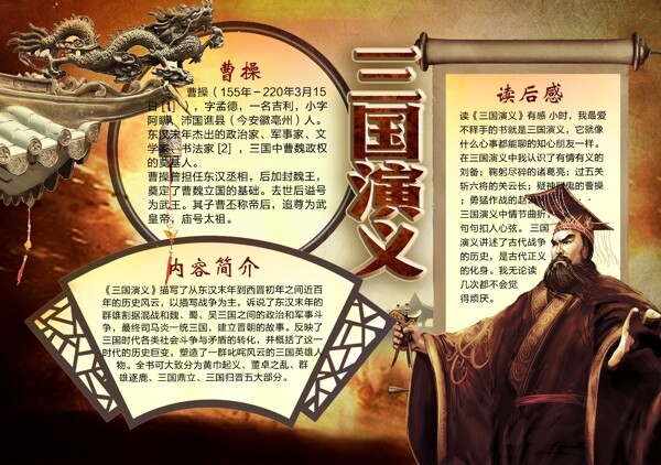 中国风经典名著三国演义小报手抄报免费模版