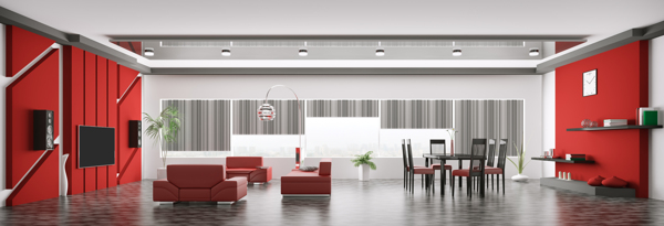 红色简约风格客厅装潢设计图片