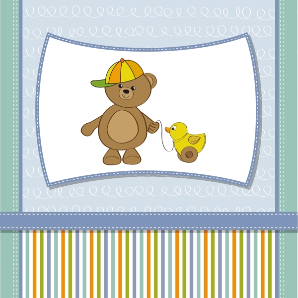 有趣的泰迪熊玩具鸭宝宝洗澡卡