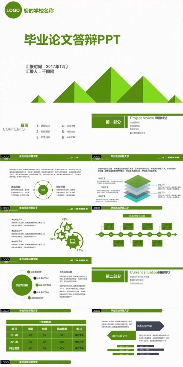绿色简洁毕业答辩PPT模板网