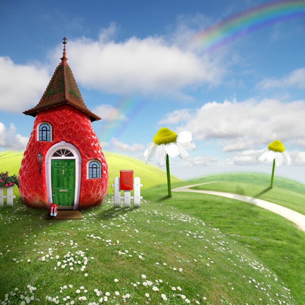 草莓屋与彩虹图片