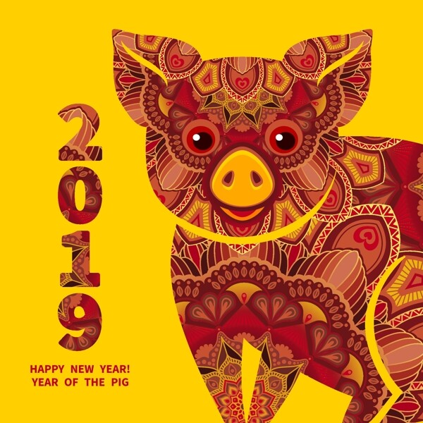 2019年卡通猪年插画