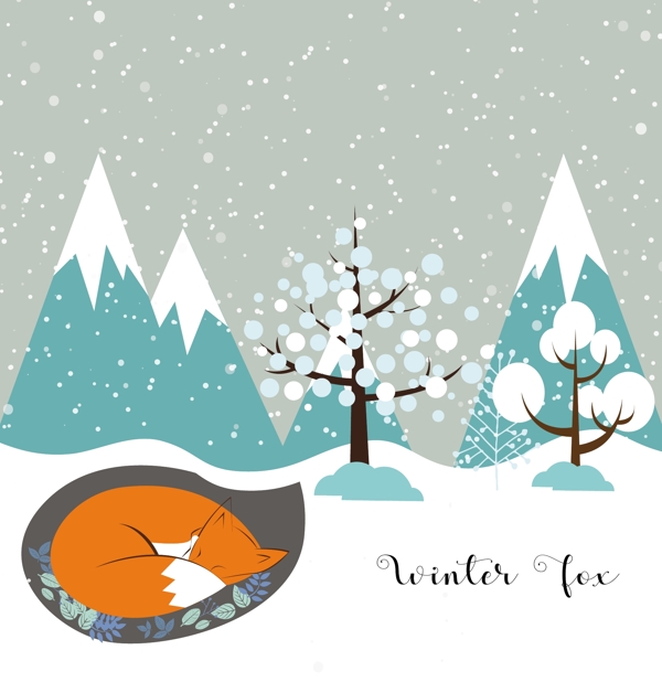 冬季狐狸扁平插画