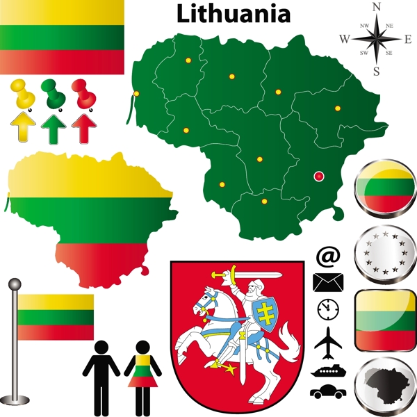 立陶宛国旗地图矢量素材