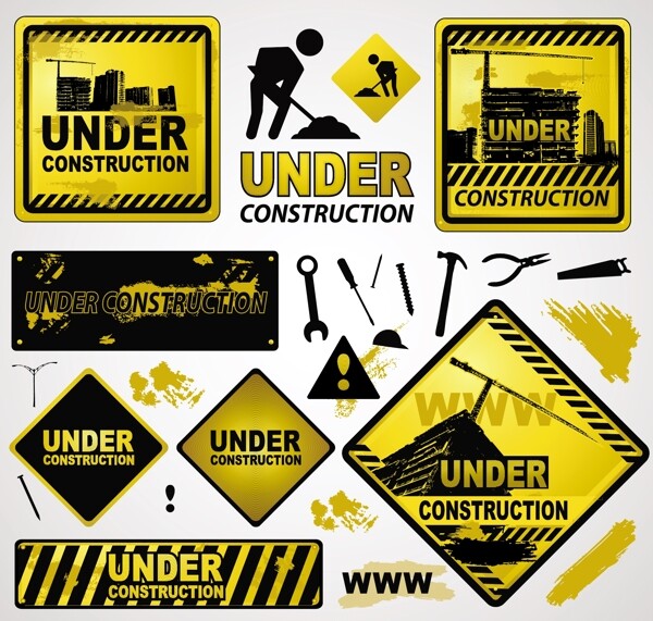 施工建设黄色警告标志矢量素材