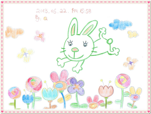 手绘兔子花朵图片