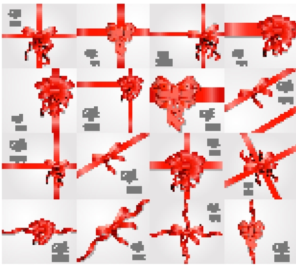 16款红色丝带蝴蝶结装饰礼物卡片矢量图