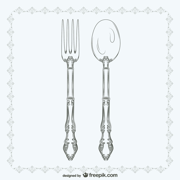 老式叉子和汤匙插图