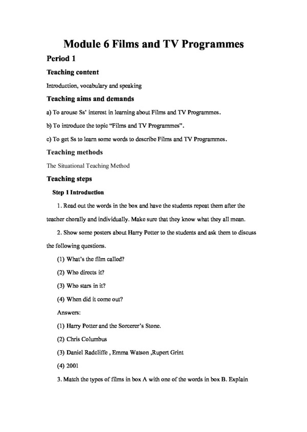 英语外研版Module6FilmsandTVProgrammes单元教案